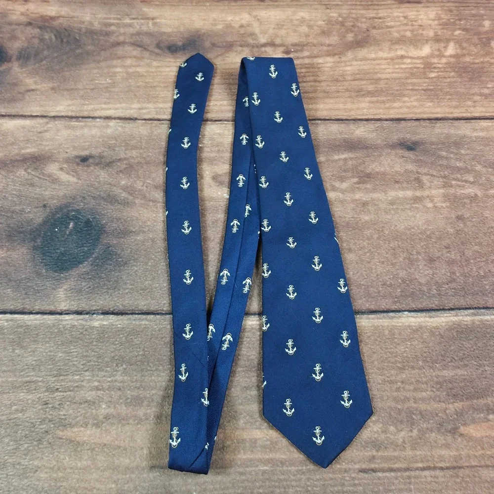 Resilio Necktie Mens One Size Navy Blue Good Nautical Anchor Print Silk Blend